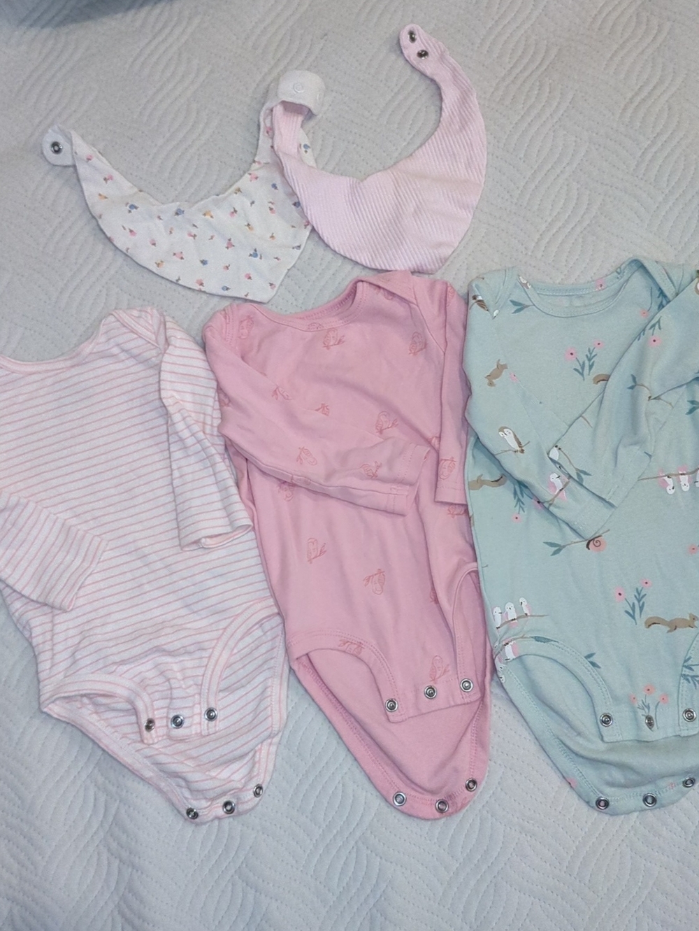 Baby Girls 5 Piece Long-Sleeve One-Piece Bodysuit And Bibs Set